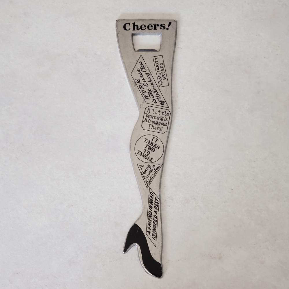 Vtg 1950s Giftcraft Japan Novelty Sexy Lady Leg Metal Bottle Opener Cheers!